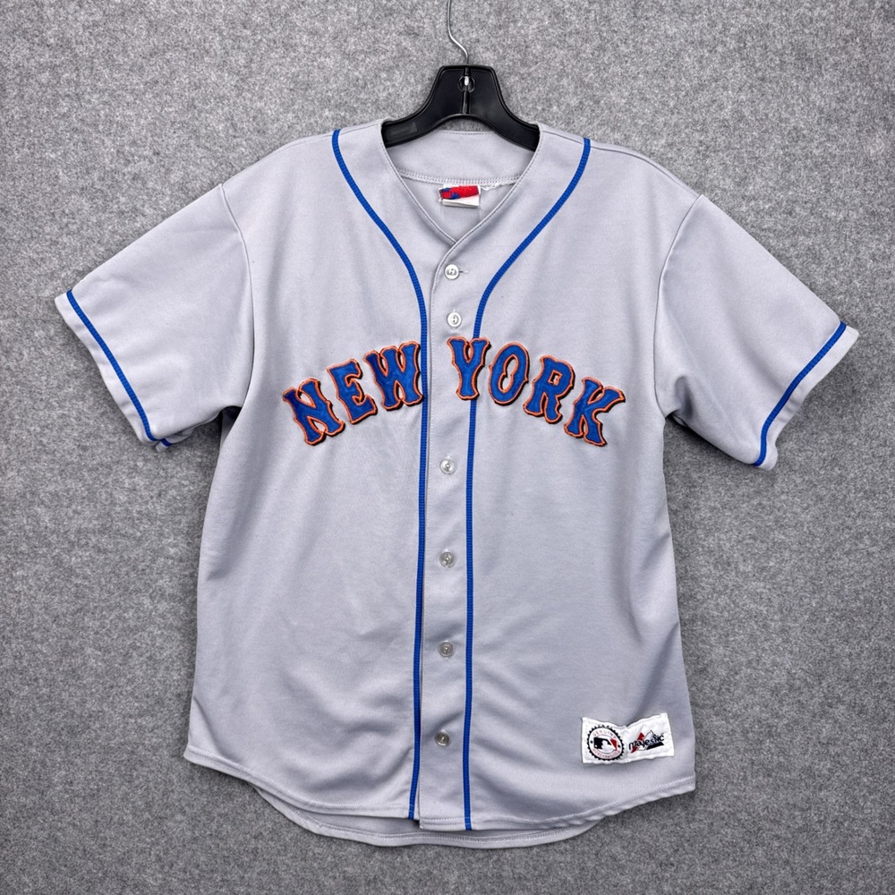 Majestic New York Mets MLB Baseball Jersey Mens M Gray Button Front Made in USA